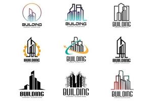 logotipo de diseño de viviendas, logotipo de construcción, propiedad e icono de la empresa constructora vector
