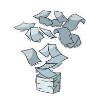 Flying Paper. Blank sheet. Thrown object. White trash. Cartoon flat illustration. Stack and pile of documents. Office element. vector