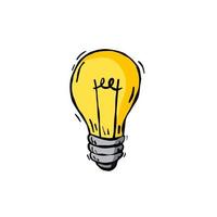 Light Bulb. Sketch drawn electric device. Cartoon doodle lighting concept and idea. Solution and creative vector