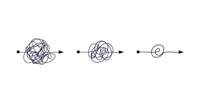 maraña de líneas. desenredando el camino. concepto psicológico de resolver problemas mentales. ovillo desordenado caótico. simplificando lo complejo vector