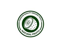Creative circle logo Kiwi with round half cut of fruit slice icon and circle seeds symbol for labeling product contain natural organic kiwi fruit extract package pictogram vector