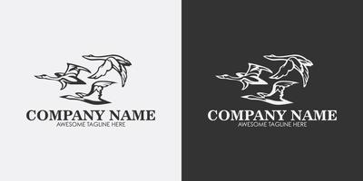 Three flying swans logo design concept template with three color variants of black, white and green vector