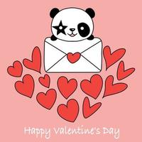 tarjeta de san valentín con lindo panda y corazones. concepto de amor ilustración sobre un fondo rosa. vector