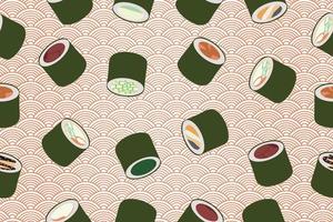 Seamless pattern of sushi rolls. Vector design of Asian cuisine