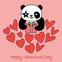 Valentine card with cute panda and hearts. Love concept. Illustration on a pink background. vector