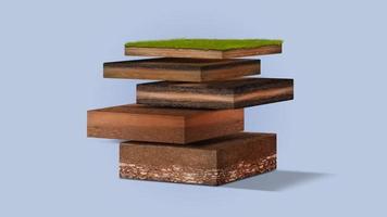 Isometric Soil Layers diagram, Cross section of green grass and underground soil layers beneath, stratum of organic, minerals, sand, clay, Isometric soil layers photo