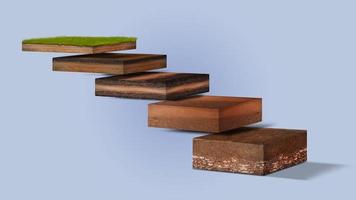 Isometric Soil Layers diagram, Cross section of green grass and underground soil layers beneath, stratum of organic, minerals, sand, clay, Isometric soil layers photo