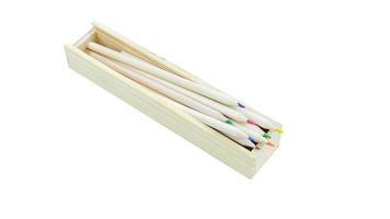 Wooden pencil case box and colour pencils isolated on white background,Office supplies,Crayon,stationary photo