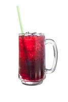 Fresh Roselle juice sweet water and ice in glass isolated on white background,Summer health drinks with ice photo