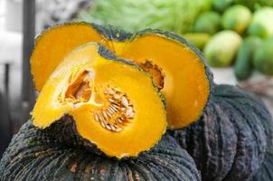 Yellow Pumpkin in local market.Vegetable sold photo