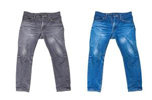 blue and black male jeans isolated on white photo