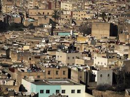 Aerial view panorama of the Fez el Bali medina Morocco. Fes el Bali was founded as the capital of the Idrisid dynasty between 789 and 808 AD. photo