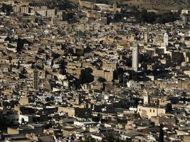 Aerial view panorama of the Fez el Bali medina Morocco. Fes el Bali was founded as the capital of the Idrisid dynasty between 789 and 808 AD. photo