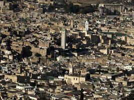 Aerial view panorama of the Fez el Bali medina Morocco. Fes el Bali was founded as the capital of the Idrisid dynasty between 789 and 808 AD. photo