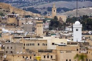 Aerial view panorama of the Fez el Bali medina Morocco. Fes el Bali was founded as the capital of the Idrisid dynasty between 789 and 808 AD. photo