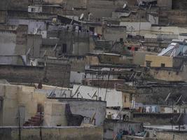 Aerial view panorama of the Fez el Bali medina Morocco. Fes el Bali was founded as the capital of the Idrisid dynasty between 789 and 808 AD. photo