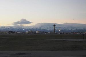 Malpensa airport in Milan Italy view after sunset in winter photo