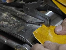 Moroccan Leather craftsman. Fes, Morocco, North Africa photo