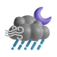 ícone 3d de noite chuvosa e ventosa png