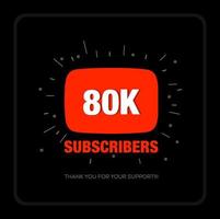 80K Subscribers thank you post. Thank you fans for 80K Subscribers. vector