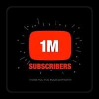 1M Subscribers on social media video platform. Thank you 1M fans. vector