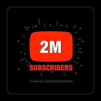 2 millones de suscriptores en la plataforma de video de redes sociales. gracias 2 millones de fans. vector