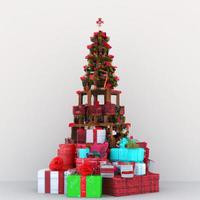 3D rendering of Christmas tree with gift boxes. photo