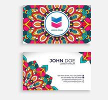 Embroidery style colorful mandala business card design. Bright floral ornamental elements, Indian, Asian, Arabic, Islamic, and ottoman motif. Vector illustration