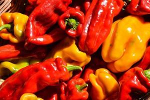 Close-up of red and yellow peppers photo