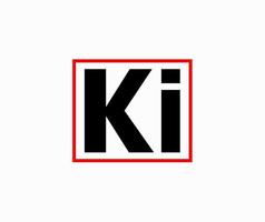 'KI' Company name initial letters monogram. KI letters in red box. KI brand logo. vector