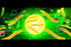 Digital illustration of Helicobacter bacteria in color background photo