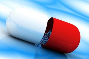 3d multi use red and white pill in color background photo