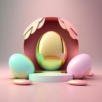 Shiny Easter Celebration Podium for Product Display with 3D Egg Decoration photo