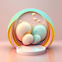 Glossy Pink Easter Round Podium for Product Display with 3D Egg Decoration photo