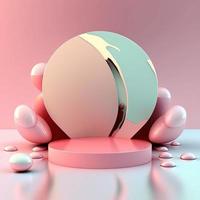 Shiny Pink Easter Round Podium for Product Display with 3D Render Egg Decoration photo