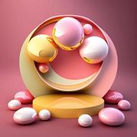 Glossy Easter Podium with 3D Eggs Decoration for Product Presentation photo