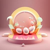 Shiny Easter Round Podium for Product Display with 3D Egg Decoration photo