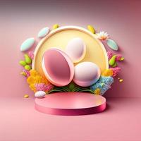 Glossy Easter Podium with Rendered Eggs Decoration for Product Presentation photo