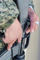 soldier hands holding machine gun photo