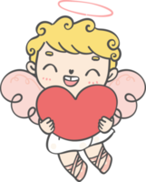 carino contento San Valentino amore Cupido ragazzo Riccio capelli con freccia cartone animato scarabocchio mano disegno png