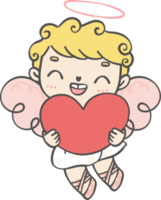 cute happy Valentine love cupid boy curly hair with arrow cartoon doodle hand drawing png