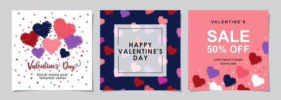 Valentines Day square banner for social media posts, mobile apps, banners, digital marketing, sales promotion and website ads. Vector backgrounds, geometric style with hearts pattern.