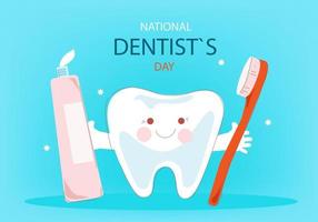 banner horizontal del día nacional del dentista. ilustración de dibujos animados de garabatos vectoriales. vector