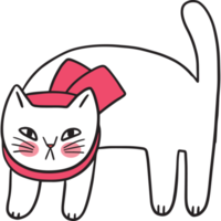 Cartoon cute white cat and pink scarf clipart. png