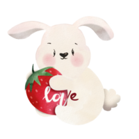 Watercolor illustration of  Cute  Rabbit  hugging heart ,cute item PNG design  ,PNG Transparency