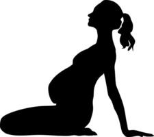 El arte de la silueta de las posturas de yoga es una cápsula de gimnasia de pilates prenatal para mujeres embarazadas, ilustración vectorial vector