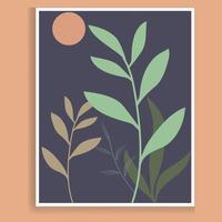 vector de arte de pared botánico. dibujo de arte de línea de follaje boho en tonos tierra con formas abstractas. diseño de arte de plantas abstractas para impresión, portada, papel tapiz y arte de pared mínimo y natural.