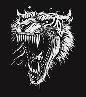 psychedelic sketch Tiger Roar isolated on black background. Vector illustration