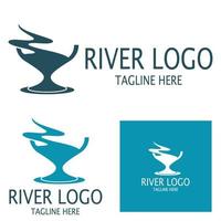 Logos of rivers, creeks, riverbanks and streams, tributaries, riverbanks with a combination of mountains and agricultural land with a modern and simple minimalist vector design concept