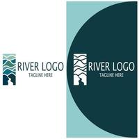 Logos of rivers, creeks, riverbanks and streams, tributaries, riverbanks with a combination of mountains and agricultural land with a modern and simple minimalist vector design concept